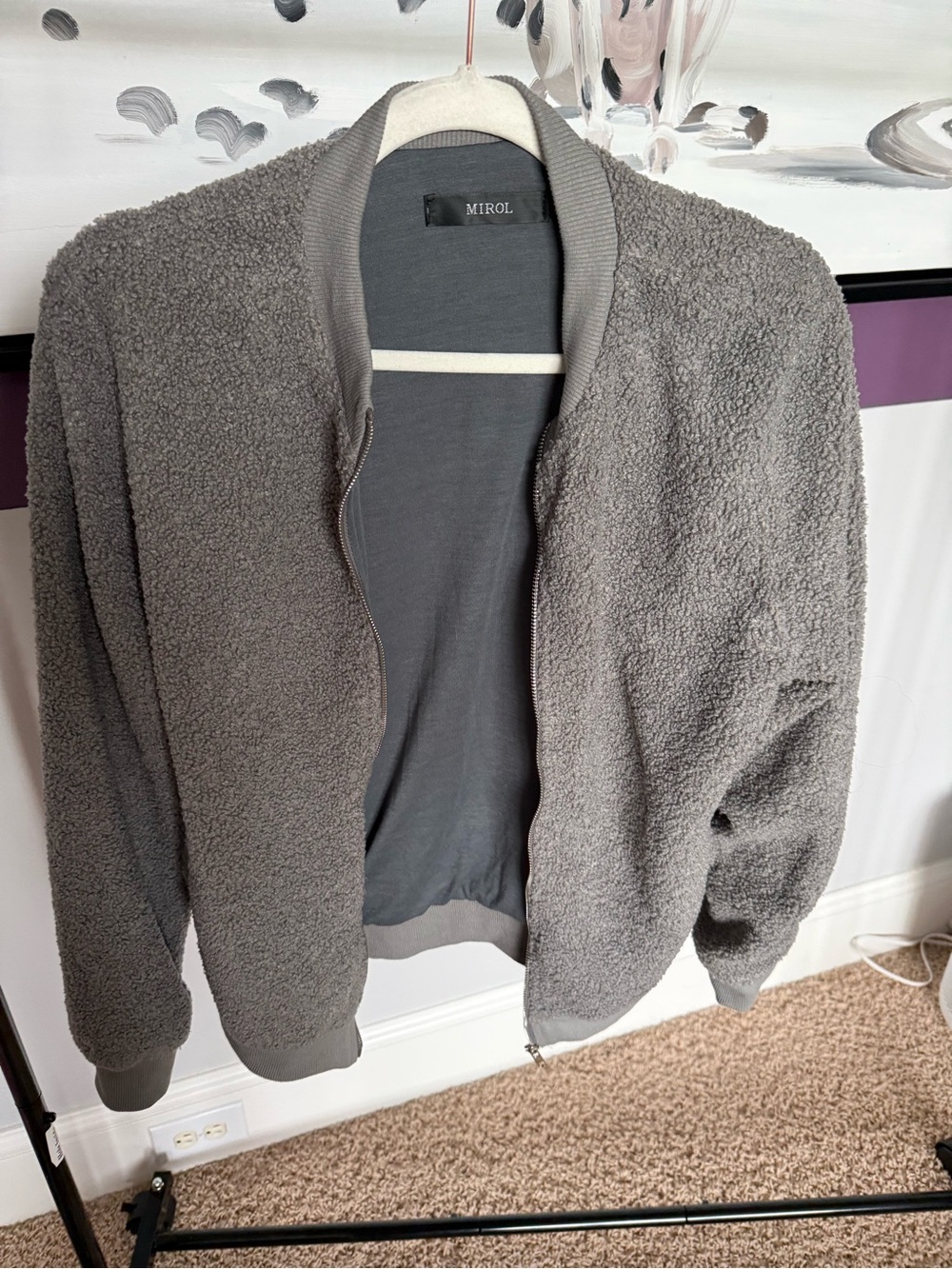 Mirol Women's Gray Teddy Bomber Jacket
